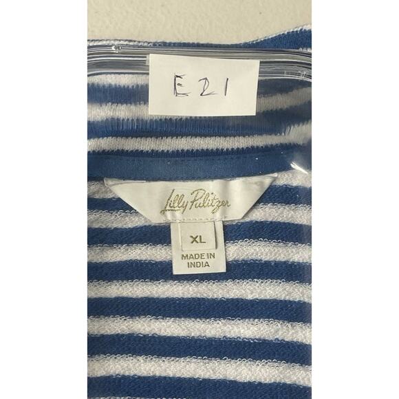 Lilly Pulitzer Cassi Popover Cane Blue Tropez Stripe Long Sleeve Sz XL Terry - Picture 7 of 12